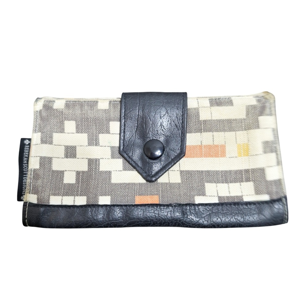 Rebekah Scott Designs Geometric Fabric Bifold Wallet Gray Orange‎ Black Snap Zip